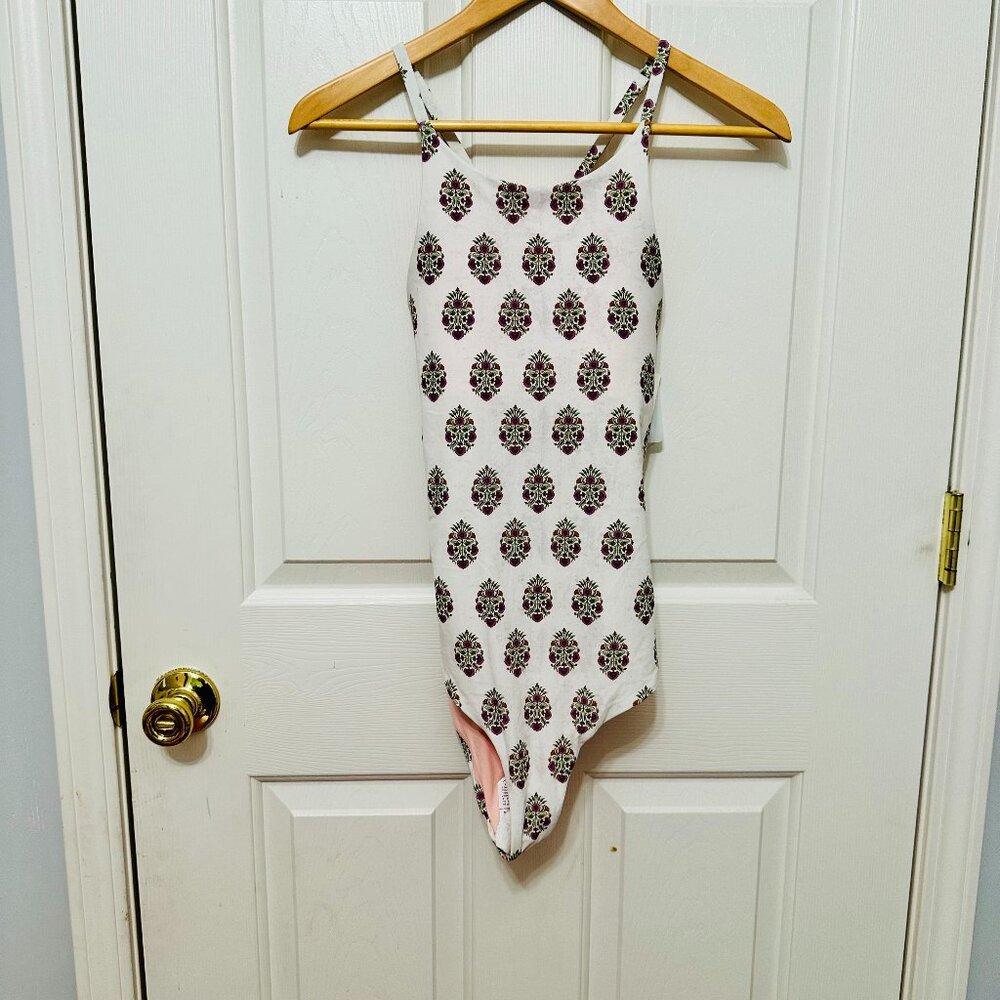 KIBYS FLOWER STAMP PRINTED ROSE GARDEN DANA RACERBACK ONE PIECE SWIMSUIT